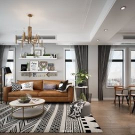 Nordic Living room & dining room Interior Scene Free Download