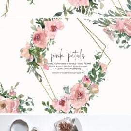 Watercolor Pink / Gold Floral Frame Set 1585483 Free Download