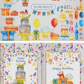 Happy Birthday Watercolor Set 5869635 Free Download