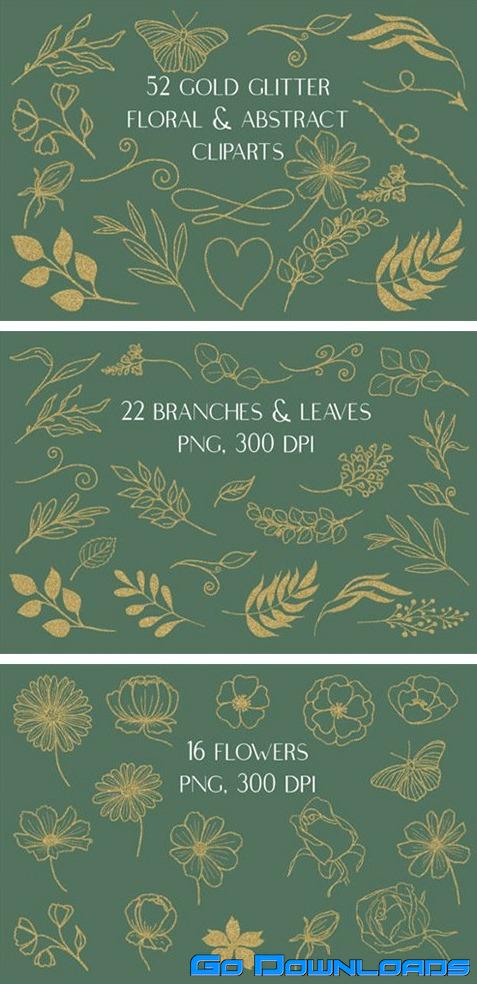 52 Gold Glitter Doodle Floral Cliparts 7075820 Free Download