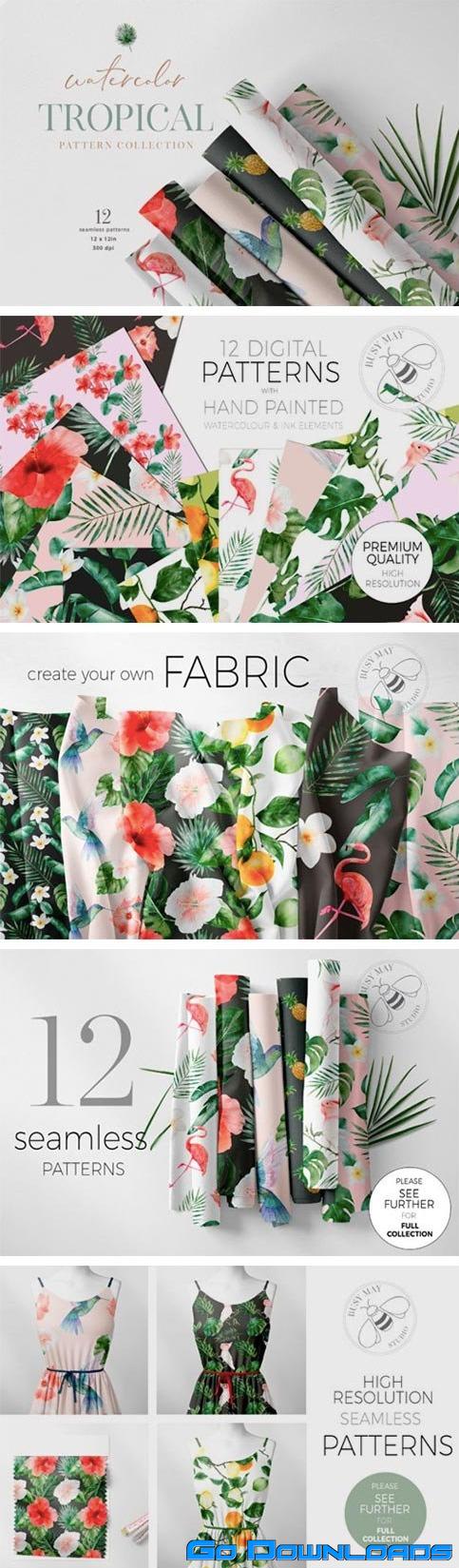 Tropical Watercolor Flower Bird Pattern 6984067 Free Download
