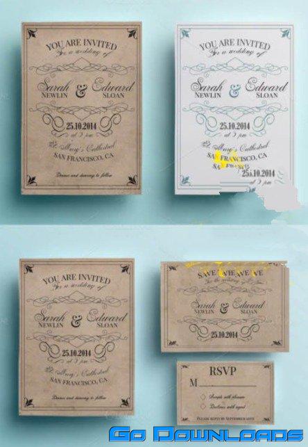 Vintage Wedding Invitation Pack  Creativemarket 85632