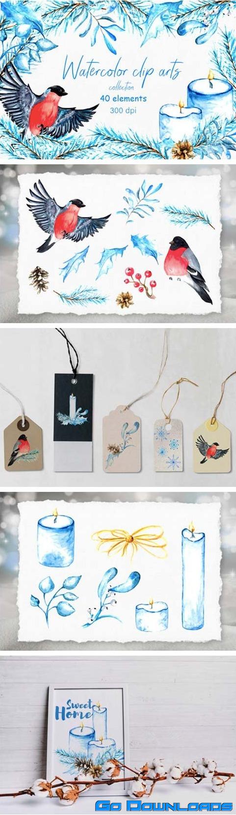 Watercolor Winter Clip Arts 40 Elements 6840581 Free Download