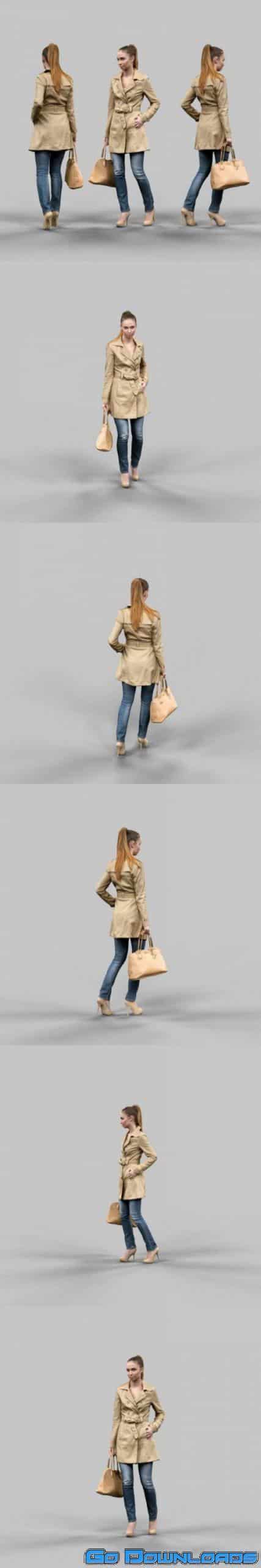 Girl walking in Raincoat Free Download