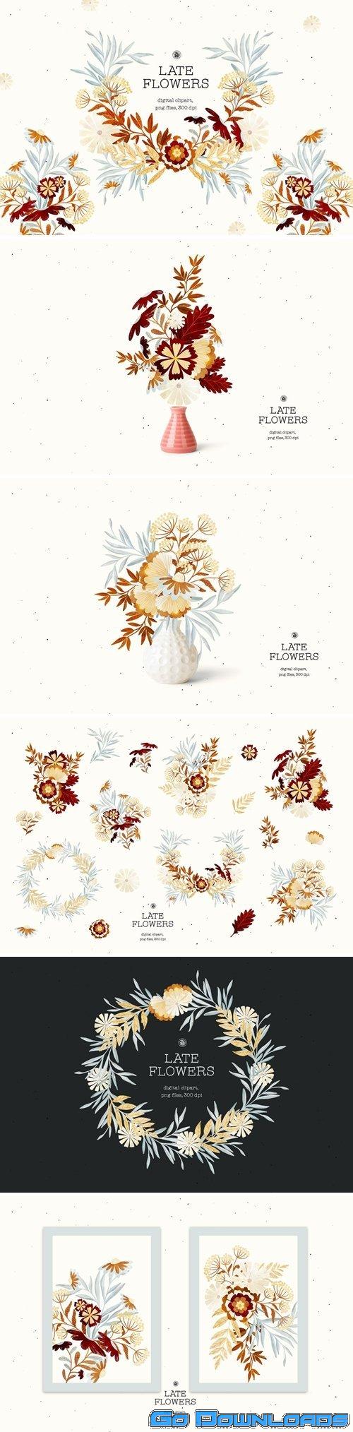 Late Flowers digital clipart set Free Download