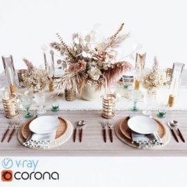 Table Setting with a Bouquet of Dried Flowers Free Download