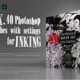 INK. 40 Photoshop Brushes for Inking + Photoshop Action for 100% black